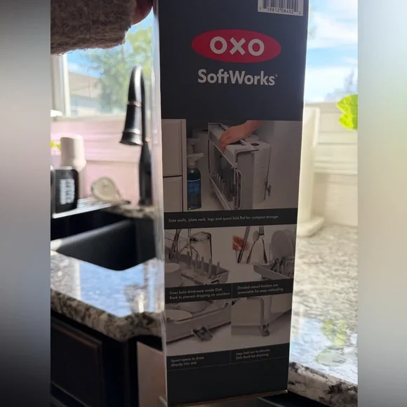 OXO SoftWorks Foldaway Dish Rack in White and Gray - Picture 3 of 4